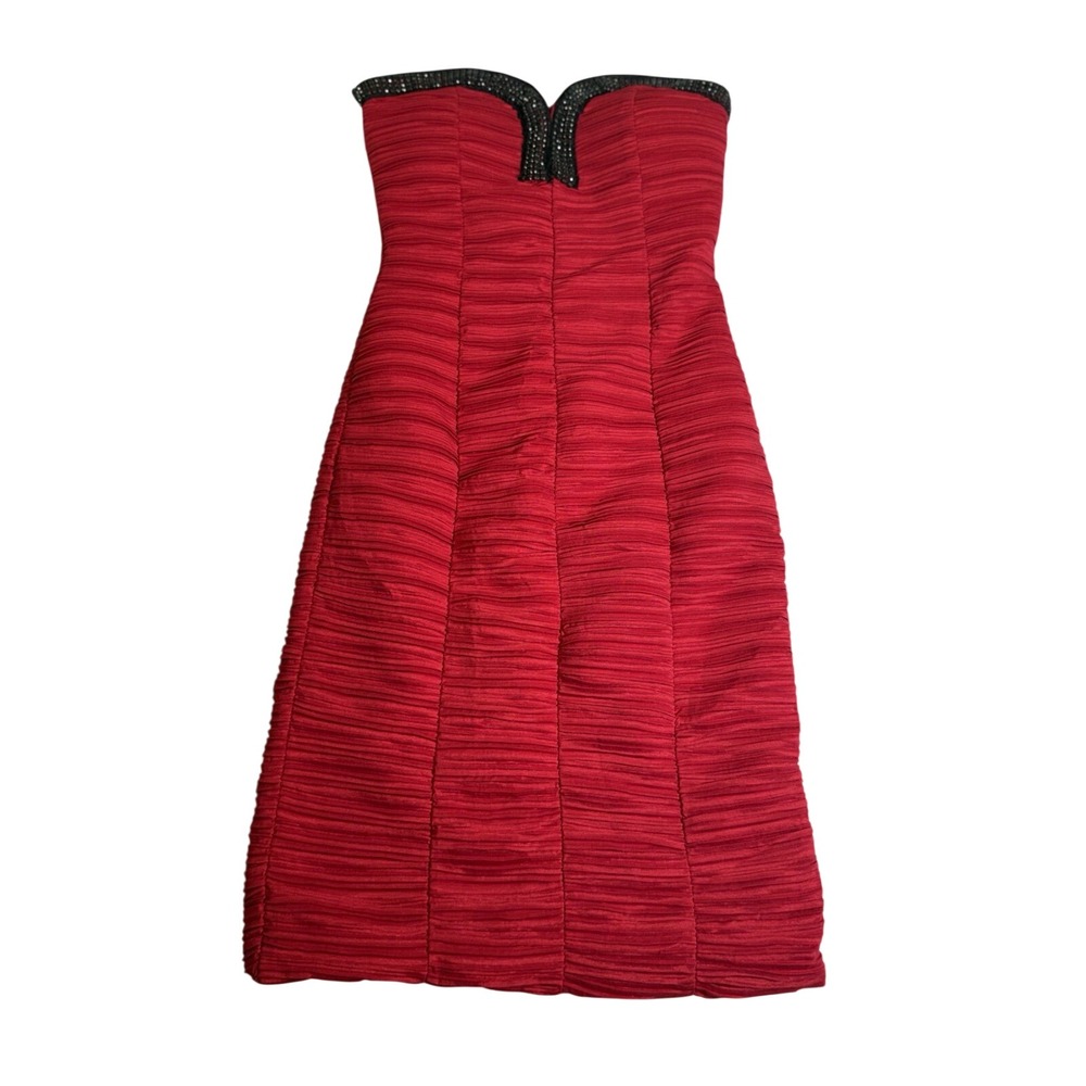 Daisy Strapless Dress Women S Red Excellent Beaded Trim Pleated Bodycon Mini
